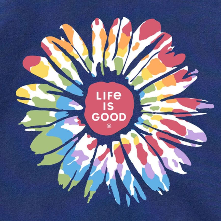 Women Life is Good Sweatshirts & Hoodies | Women'S Tie Dye Daisy Simply True Fleece Crew Darkest Blue