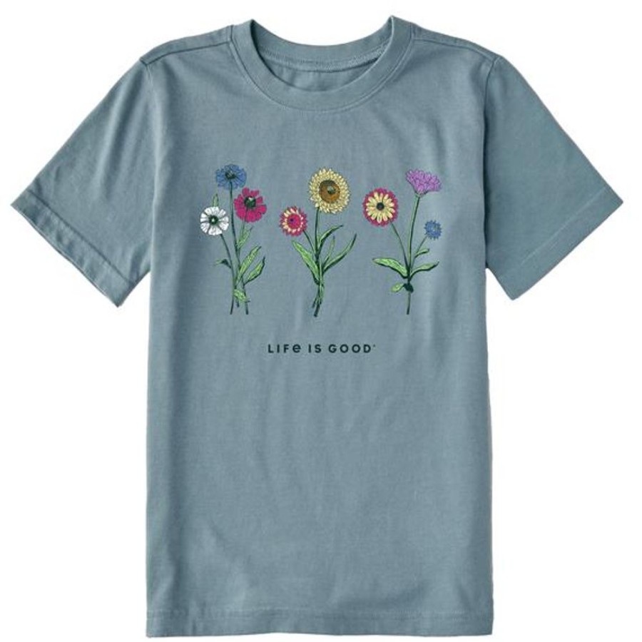 Kids Life is Good Graphic Tees | Kids Botanical Flowers Crusher Tee Smoky Blue