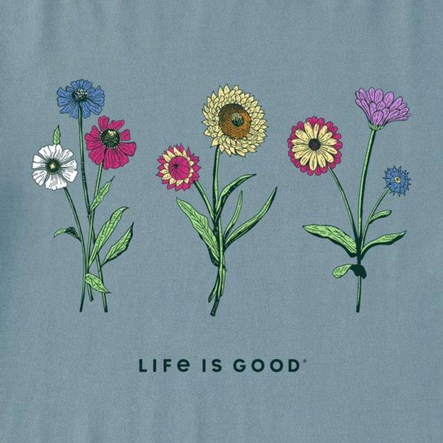 Kids Life is Good Graphic Tees | Kids Botanical Flowers Crusher Tee Smoky Blue