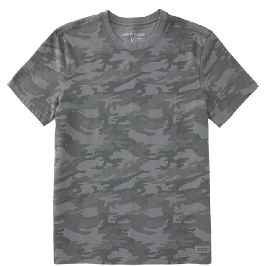 Men Life is Good Solid Tees | Men'S Solid Allover Printed Crusher Tee Gray Camo