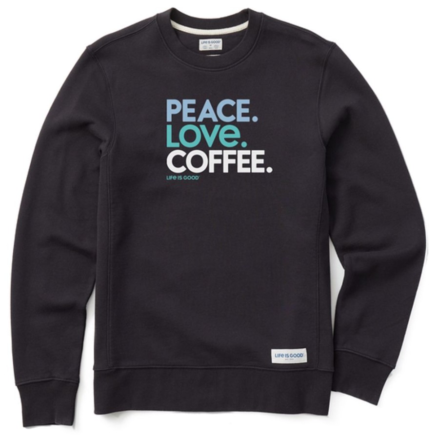 Men Life is Good Sweatshirts & Hoodies | Men'S Peace Love Coffee Simply True Fleece Crew Jet Black