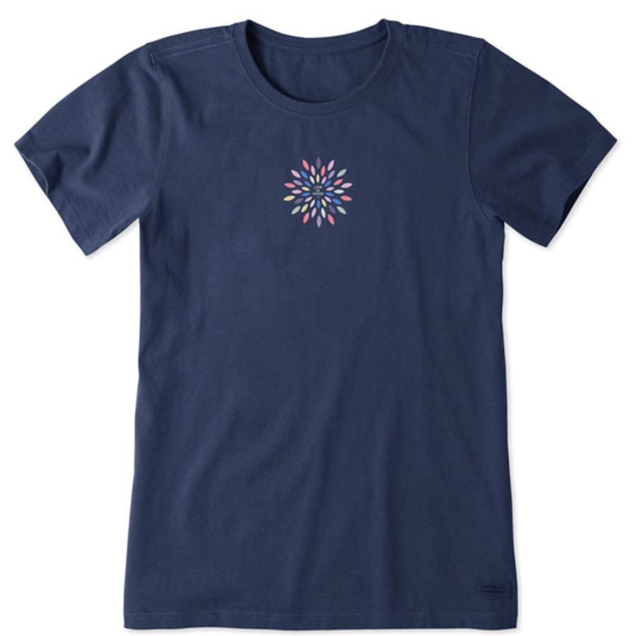 Women Life is Good Graphic Tees | Women'S Colorful Flower Burst Crusher Tee Darkest Blue