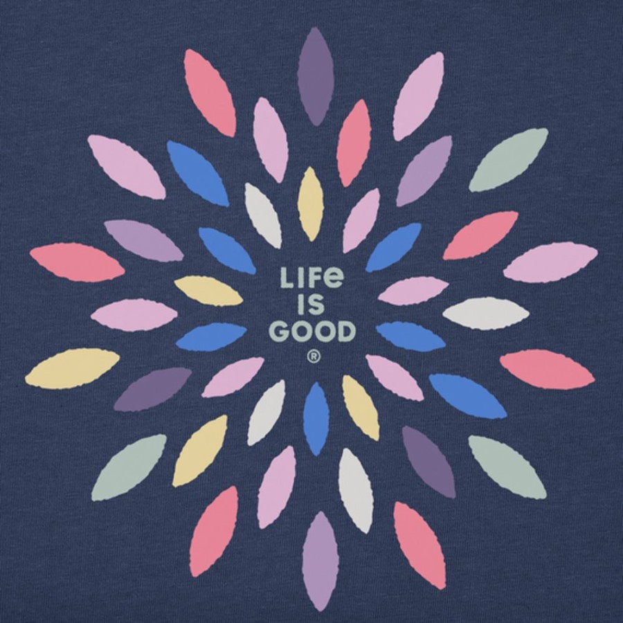 Women Life is Good Graphic Tees | Women'S Colorful Flower Burst Crusher Tee Darkest Blue