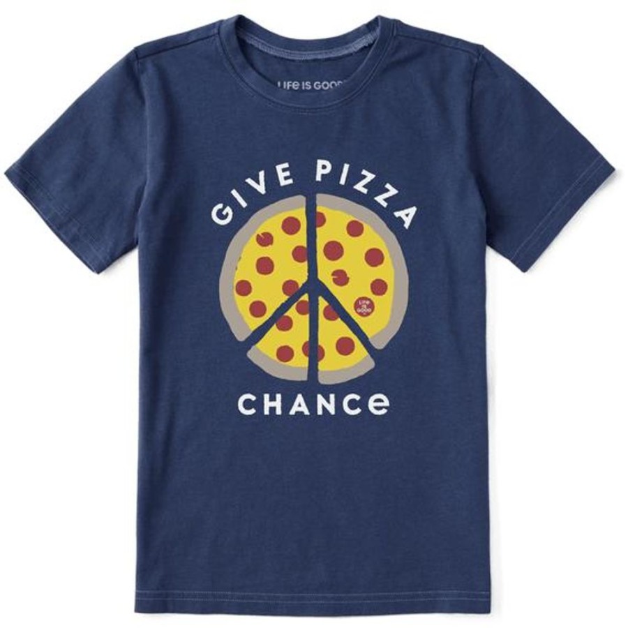 Kids Life is Good Graphic Tees | Kids Give Pizza Chance Crusher Tee Darkest Blue