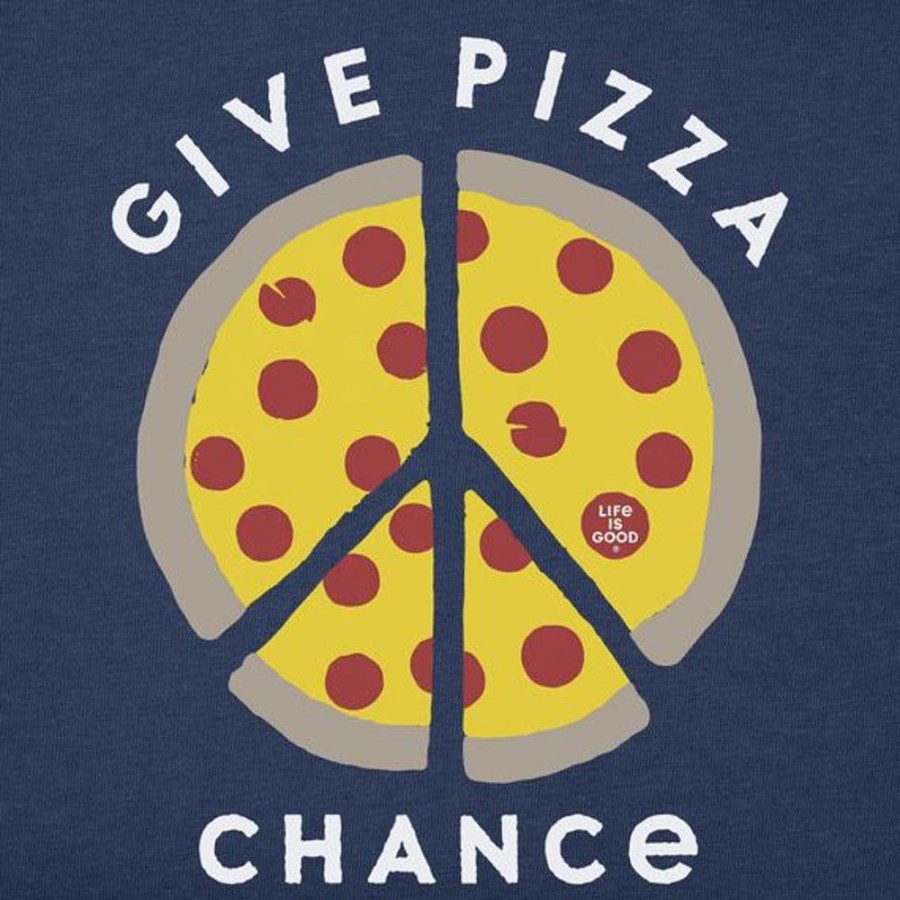 Kids Life is Good Graphic Tees | Kids Give Pizza Chance Crusher Tee Darkest Blue