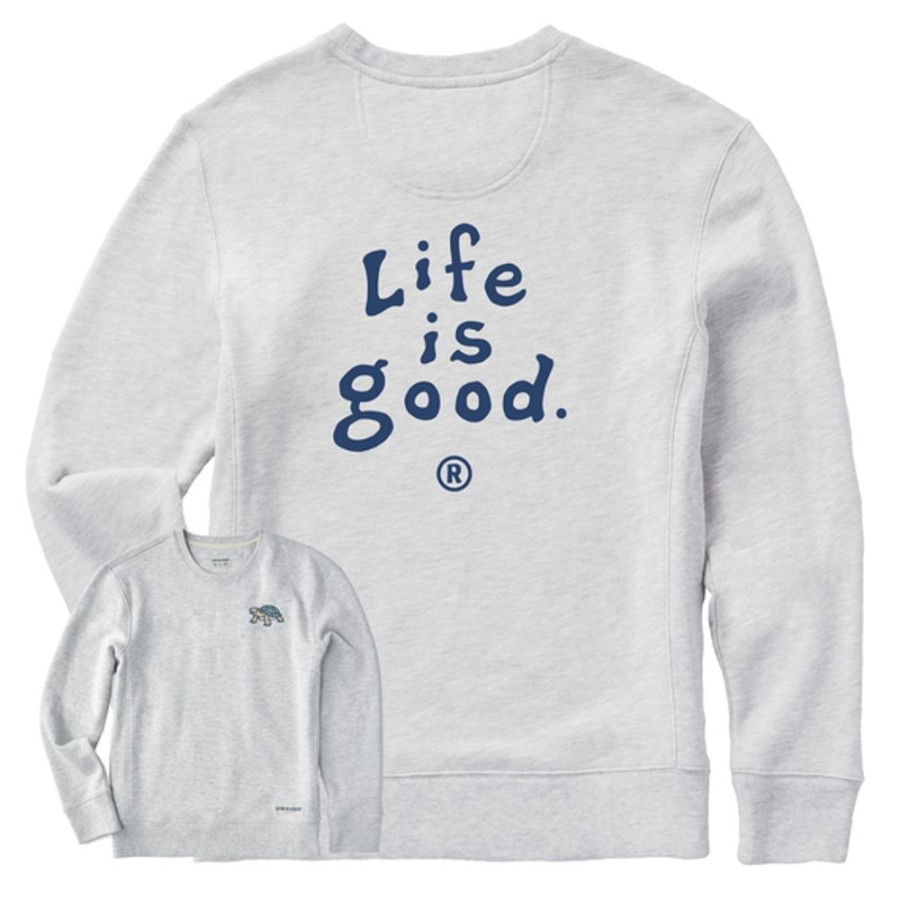 Women Life is Good Sweatshirts & Hoodies | Women'S Lig Vintage Wordmark Stacked Simply True Fleece Crew Light Heather Gray