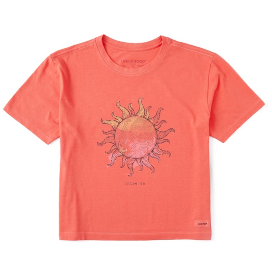 Women Life is Good Boxy Tees | Women'S Fineline Shine On Sun Boxy Crusher Tee Mango Orange