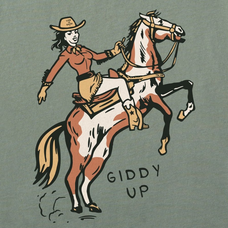 Women Life is Good Graphic Tees | Women'S Giddy Up Boxy Crusher Tee Moss Green