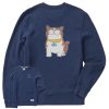 Men Life is Good Sweatshirts & Hoodies | Men'S Quirky Crew Exoctic Cat Simply True Fleece Crew Darkest Blue