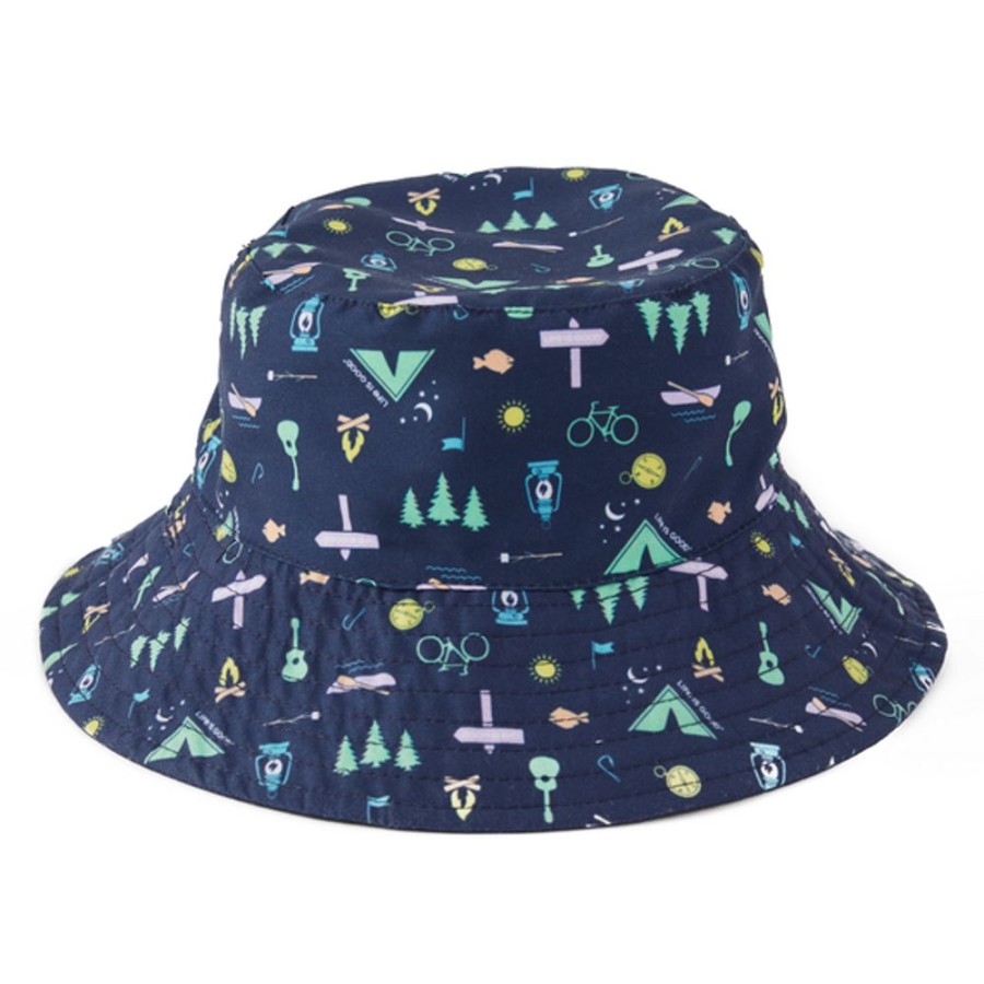 Kids Life is Good Hats | Toddler Camp Lig Pattern Made In The Shade Bucket Hat Darkest Blue