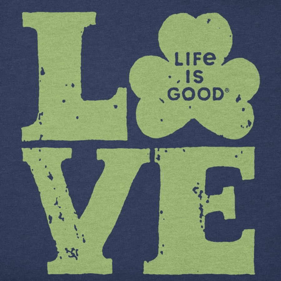 Kids Life is Good Graphic Tees | Kids Woodcut Love Clover Crusher Tee Darkest Blue