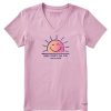 Women Life is Good Graphic Tees | Women'S Here Comes The Sun Smile Crusher Vee Violet Purple