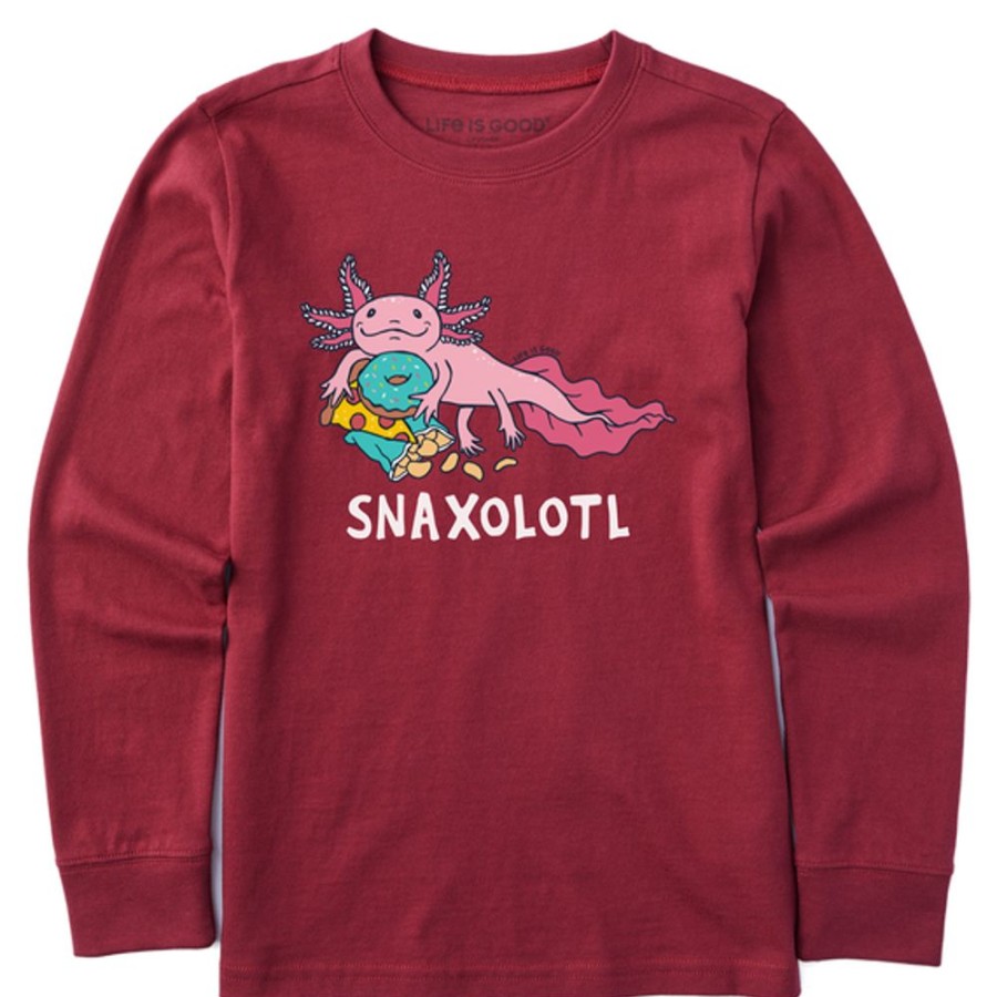 Kids Life is Good Graphic Tees | Kids Snaxolotl Long Sleeve Crusher Tee Cranberry Red