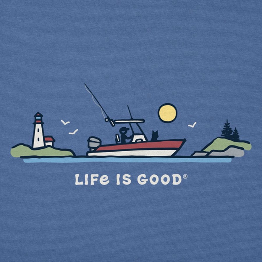 Men Life is Good Graphic Tees | Men'S Vintage Fishing Boat Vista Short Sleeve Tee Vintage Blue