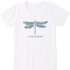 Women Life is Good Graphic Tees | Women'S Wildflower Dragonfly Watercolor Short Sleeve Vee Cloud White