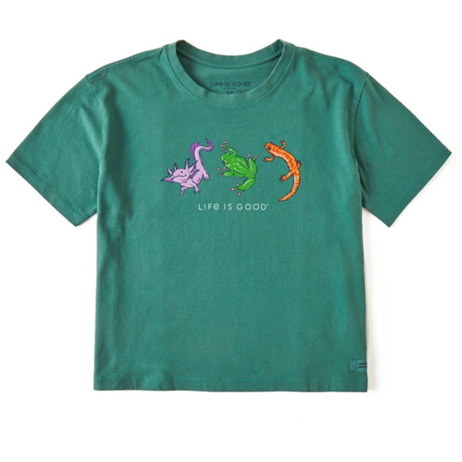 Women Life is Good Boxy Tees | Women'S Realaxed Amphibious Trio Boxy Crusher Tee Spruce Green