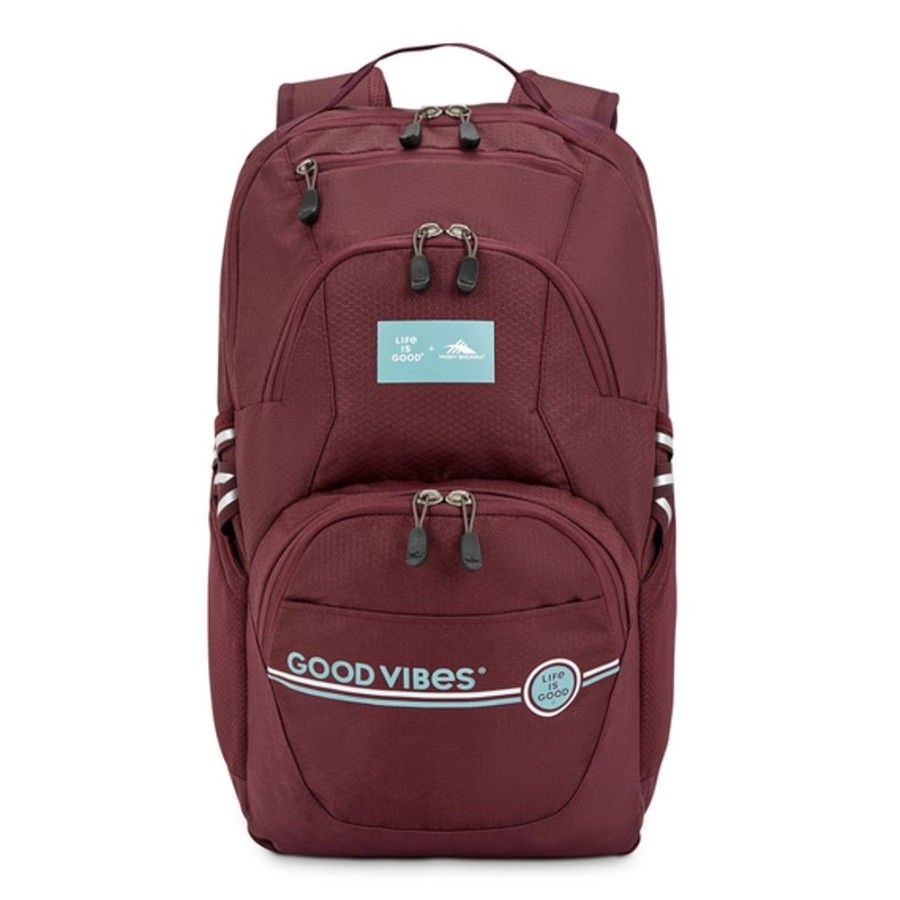 Home High Sierra Beach Gear | High Sierra Good Vibes Stripes Swoop Backpack Mahogany Brown