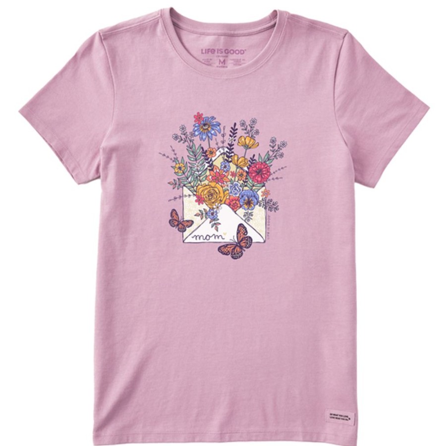 Women Life is Good Graphic Tees | Women'S Mom Floral Envelope Short Sleeve Tee Violet Purple