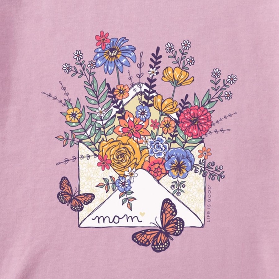 Women Life is Good Graphic Tees | Women'S Mom Floral Envelope Short Sleeve Tee Violet Purple