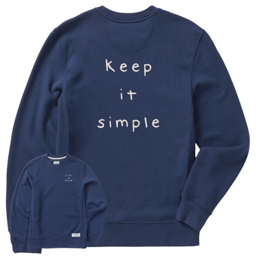 Men Life is Good Sweatshirts & Hoodies | Men'S Quirky Keep It Simple Simply True Fleece Crew Darkest Blue