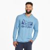 Men Life is Good Graphic Tees | Men'S Lig Hand Drawn Scene Textured Slub Hoodie Cool Blue