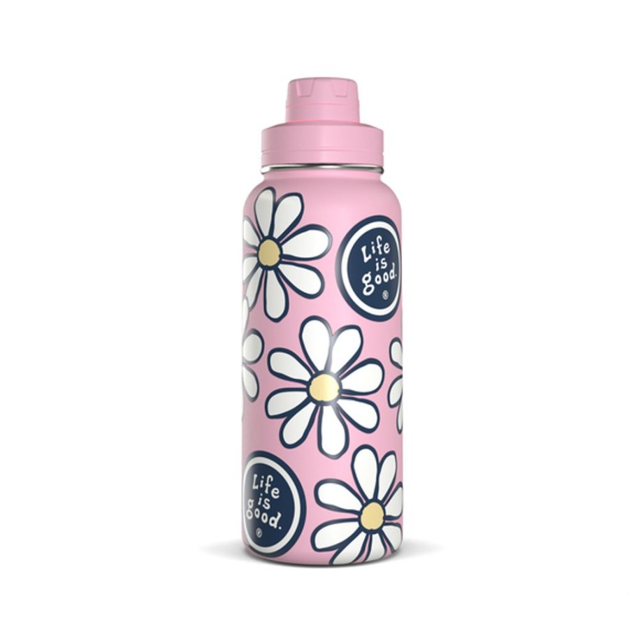 Home Hydrapeak Mugs | Vintage Daisy 32Oz Stainless Steel Water Bottle Seashell Pink