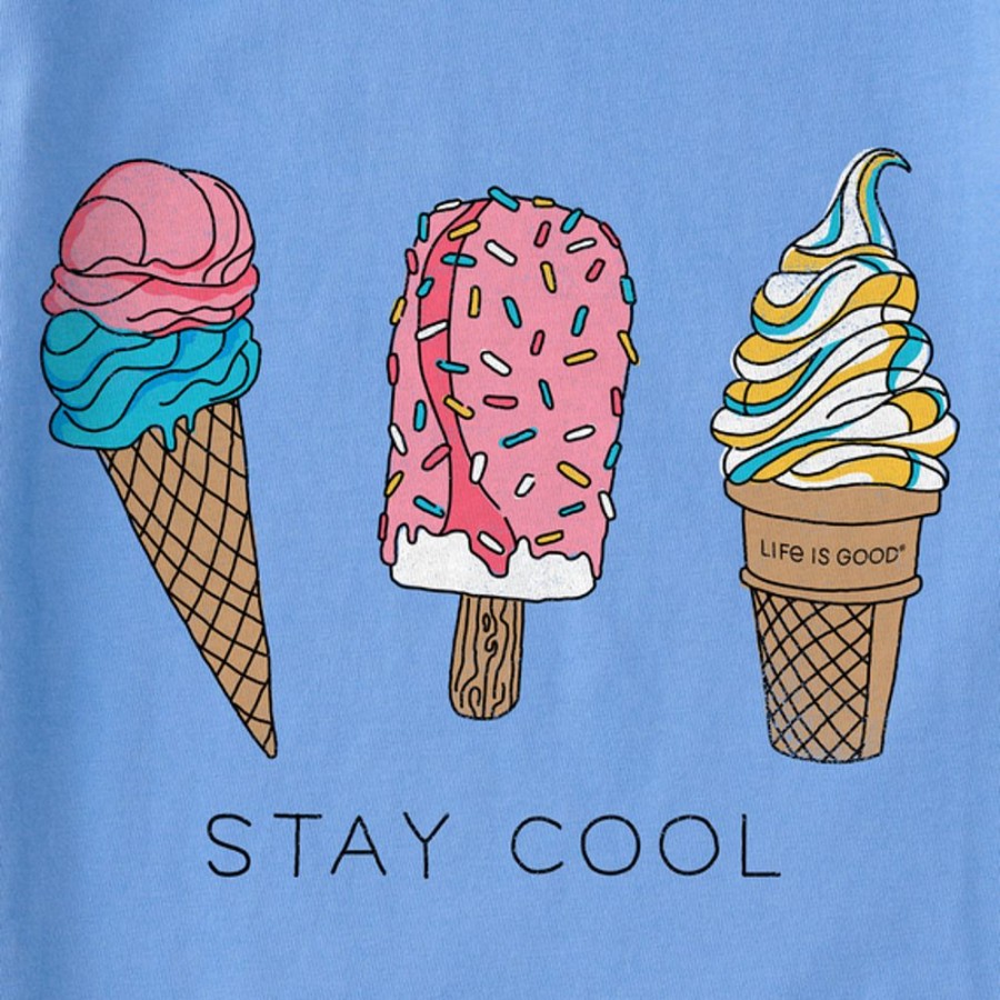 Kids Life is Good Graphic Tees | Kids Ice Cream Trio Stay Cool Crusher Tee Cornflower Blue