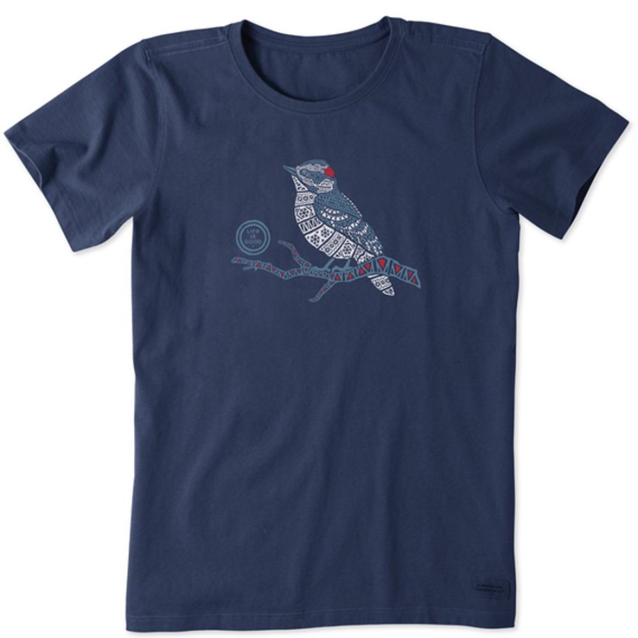 Women Life is Good Graphic Tees | Women'S Tribal Woodpecker Crusher Tee Darkest Blue