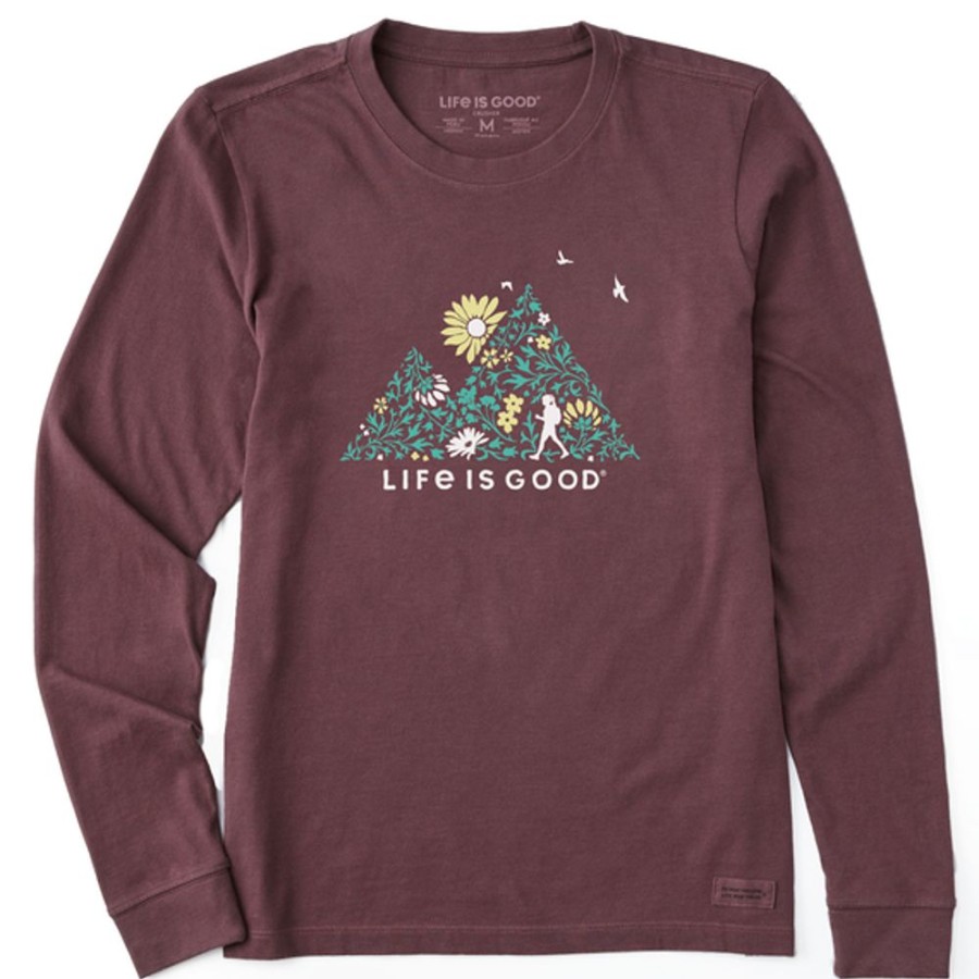 Women Life is Good Graphic Tees | Women'S Wildflower Hike Long Sleeve Crusher-Lite Tee Mahogany Brown