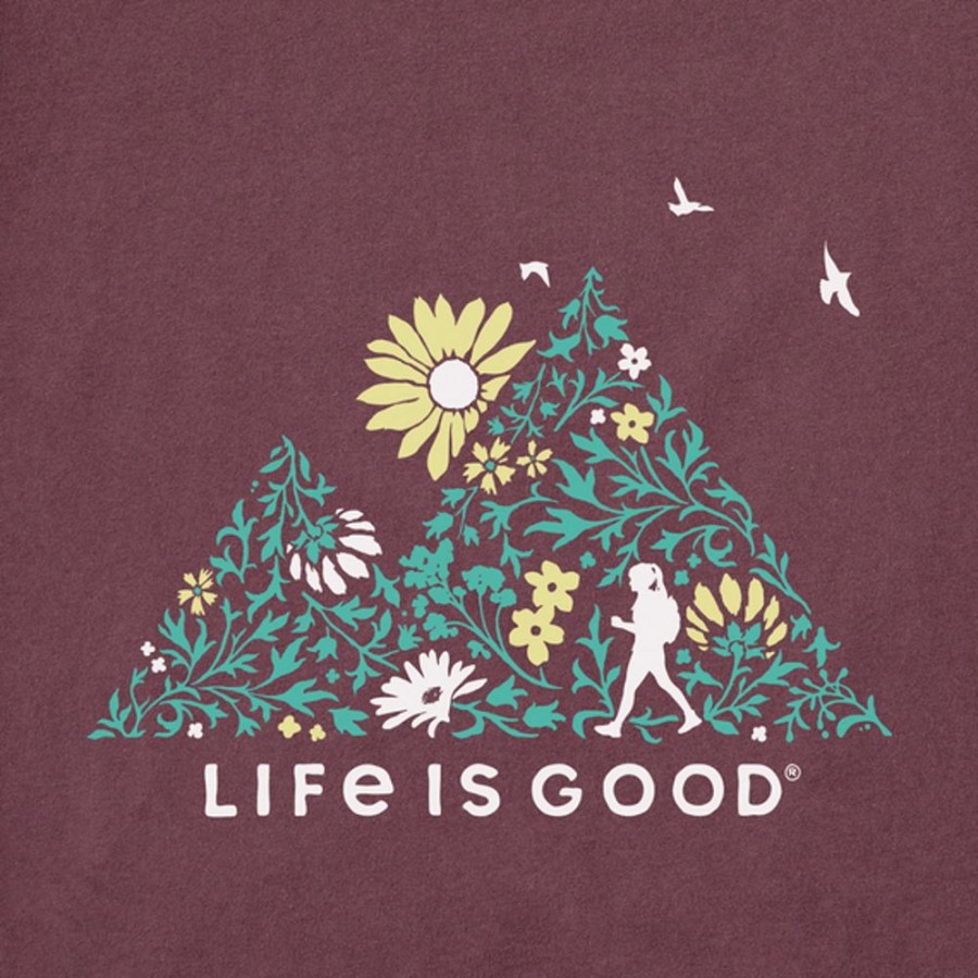 Women Life is Good Graphic Tees | Women'S Wildflower Hike Long Sleeve Crusher-Lite Tee Mahogany Brown