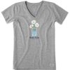 Women Life is Good Graphic Tees | Women'S Half Full Daisy Trio Short Sleeve Vee Heather Gray