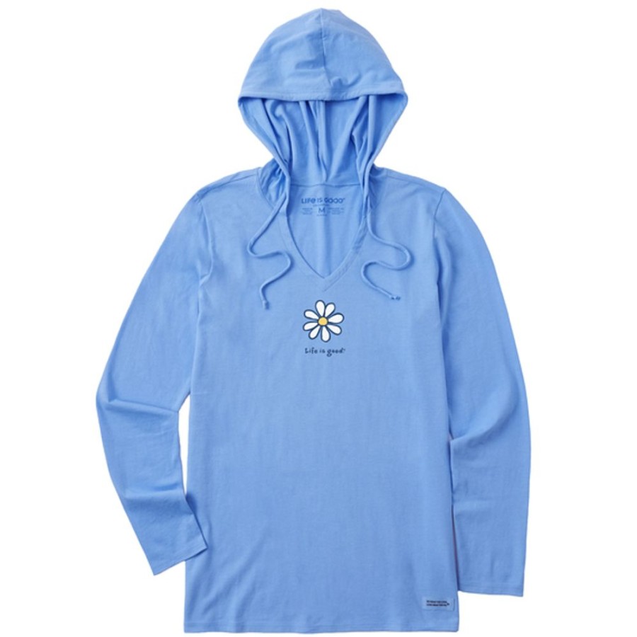 Women Life is Good Graphic Tees | Women'S Lig Daisy Long Sleeve Crusher-Lite Hooded Tee Cornflower Blue