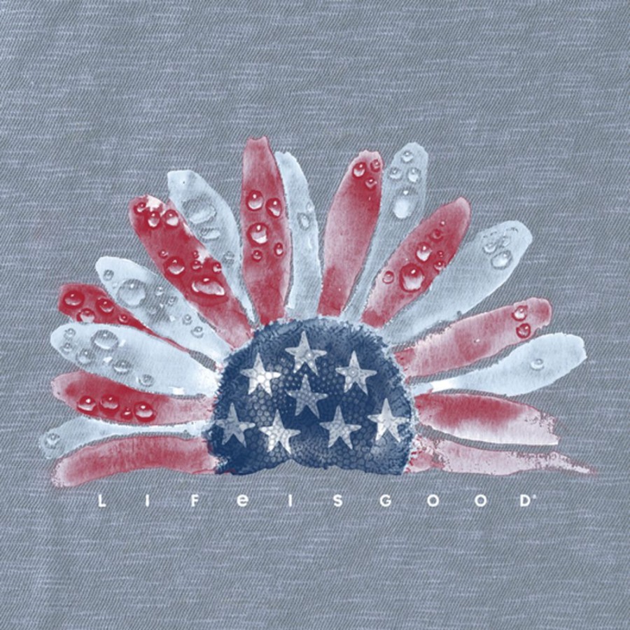 Women Life is Good Graphic Tees | Women'S Usa Watercolor Daisy Textured Slub Tank Stone Blue