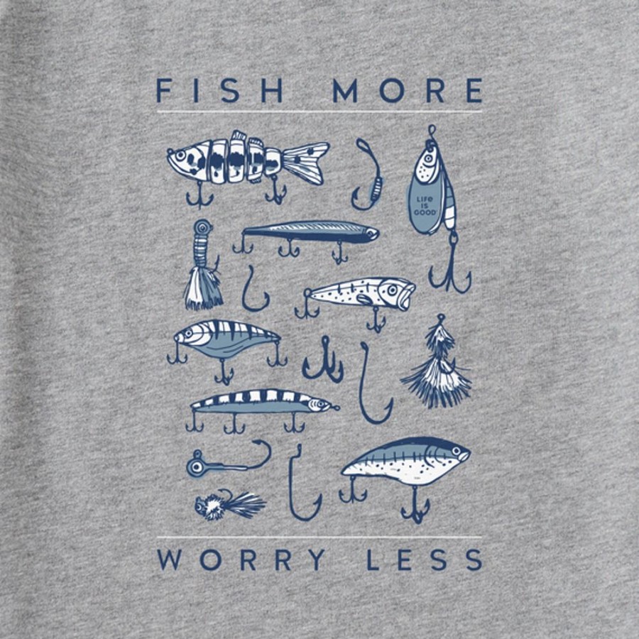 Men Life is Good Graphic Tees | Men'S Fish More Worry Less Hooks And Tackle Short Sleeve Tee Heather Gray