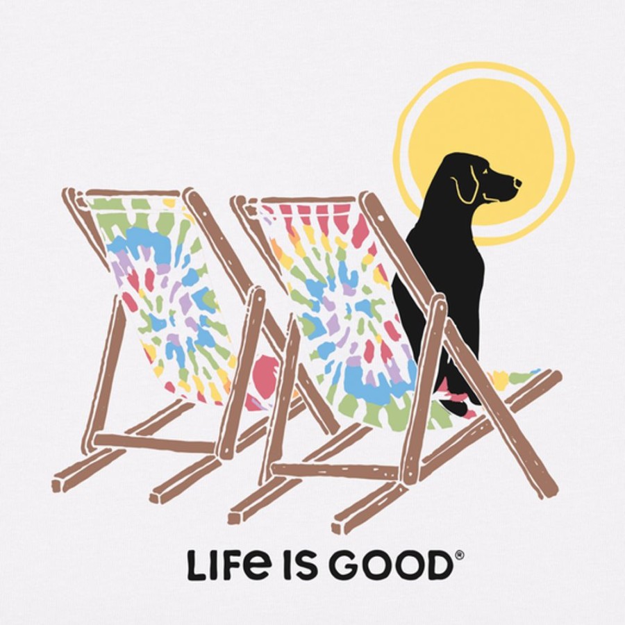 Women Life is Good Graphic Tees | Women'S Tie Dye Dog Beach Chairs Short Sleeve Vee Cloud White