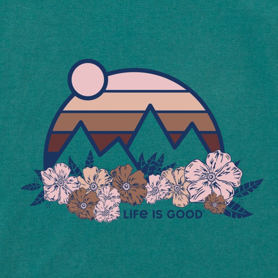 Women Life is Good Sweatshirts & Hoodies | Women'S Retro Mountains Floral Crusher-Flex Hoodie Tunic Spruce Green