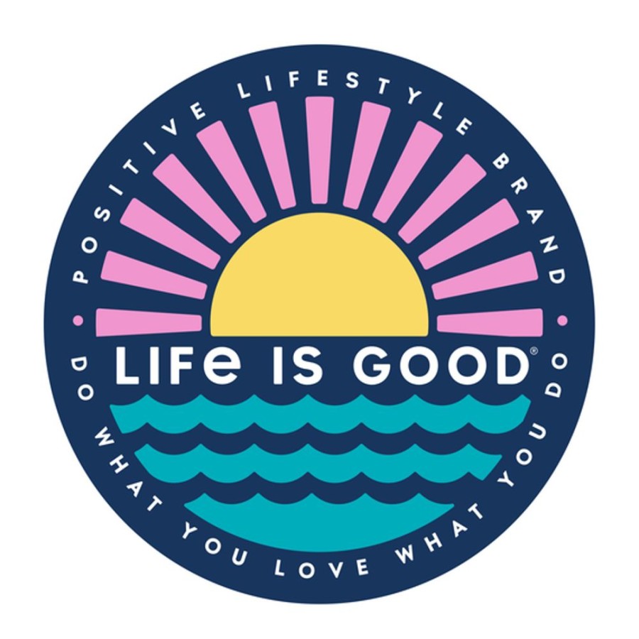 Home Life is Good Stickers & Magnets | Sunset On The Water 4" Circle Sticker Darkest Blue