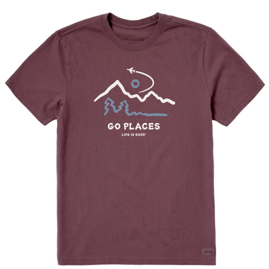 Men Life is Good Graphic Tees | Men'S Go Places Airplane Short Sleeve Tee Mahogany Brown