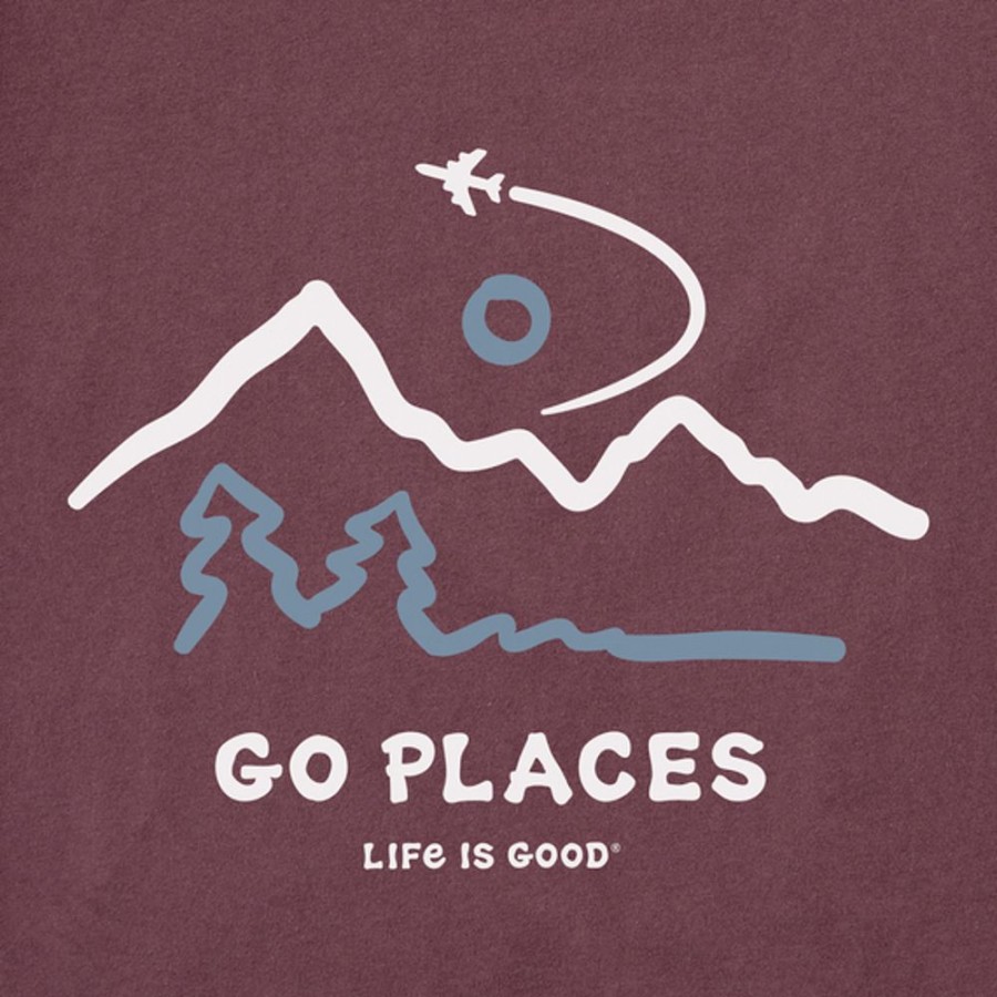 Men Life is Good Graphic Tees | Men'S Go Places Airplane Short Sleeve Tee Mahogany Brown