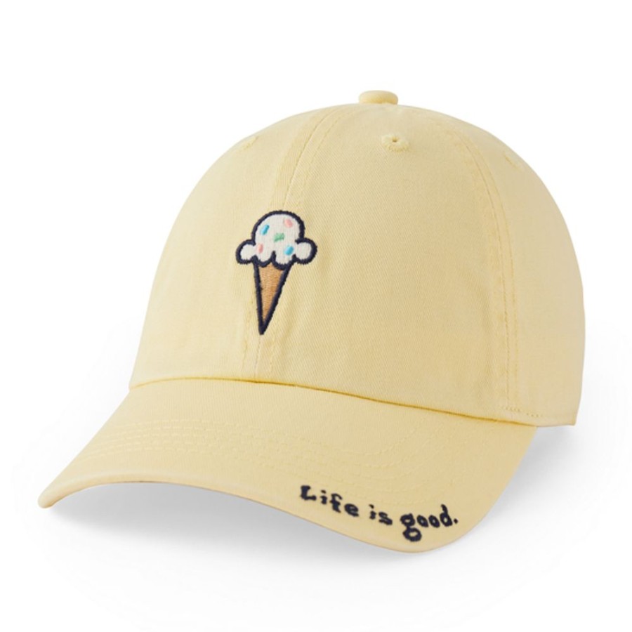 Men Life is Good Hats | Kids Chill Ice Cream Cone Kids Chill Cap Sandy Yellow