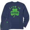 Men Life is Good Graphic Tees | Men'S Life Is Good Bold Shamrock Long Sleeve Crusher Tee Darkest Blue