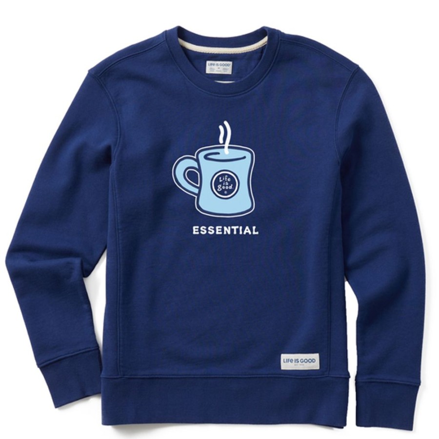 Women Life is Good Sweatshirts & Hoodies | Women'S Coffee Is Essential Simply True Fleece Crew Darkest Blue