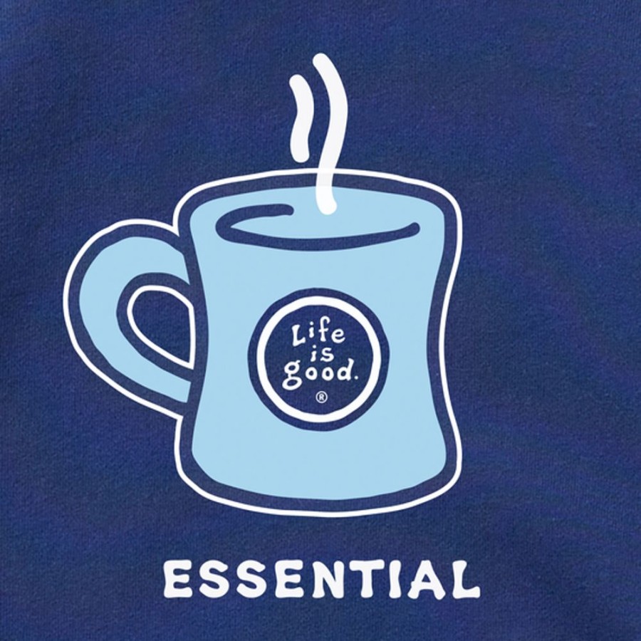 Women Life is Good Sweatshirts & Hoodies | Women'S Coffee Is Essential Simply True Fleece Crew Darkest Blue