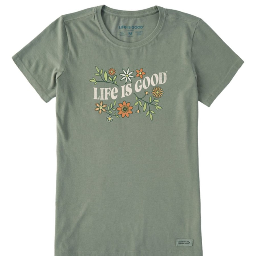 Women Life is Good Graphic Tees | Women'S Clean Garden Short Sleeve Tee Moss Green