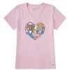 Women Life is Good Graphic Tees | Women'S Heart Of Cats Short Sleeve Vee Seashell Pink