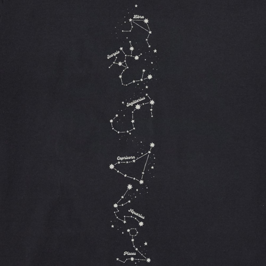 Women Life is Good Boxy Tees | Women'S Zodiac Constellations Long Sleeve Boxy Crusher Tee Jet Black