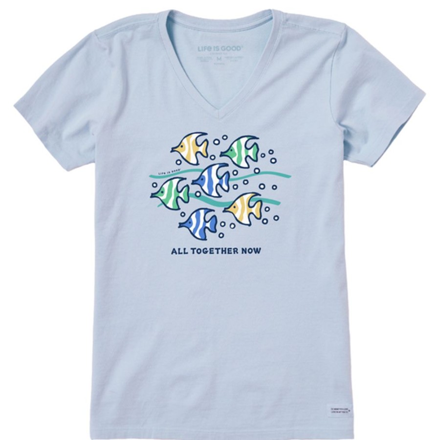 Women Life is Good Graphic Tees | Women'S All Together Now Fish Crusher Vee Glacier Blue