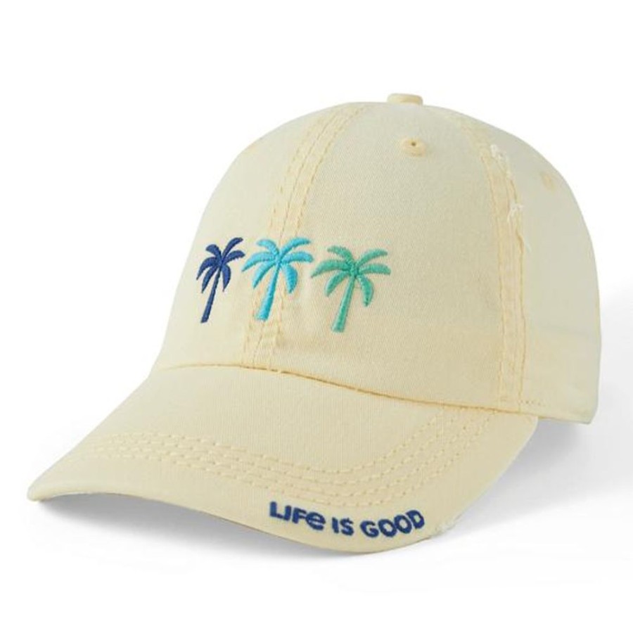 Men Life is Good Hats | 365 Palm Trees Sunwashed Chill Cap Sandy Yellow