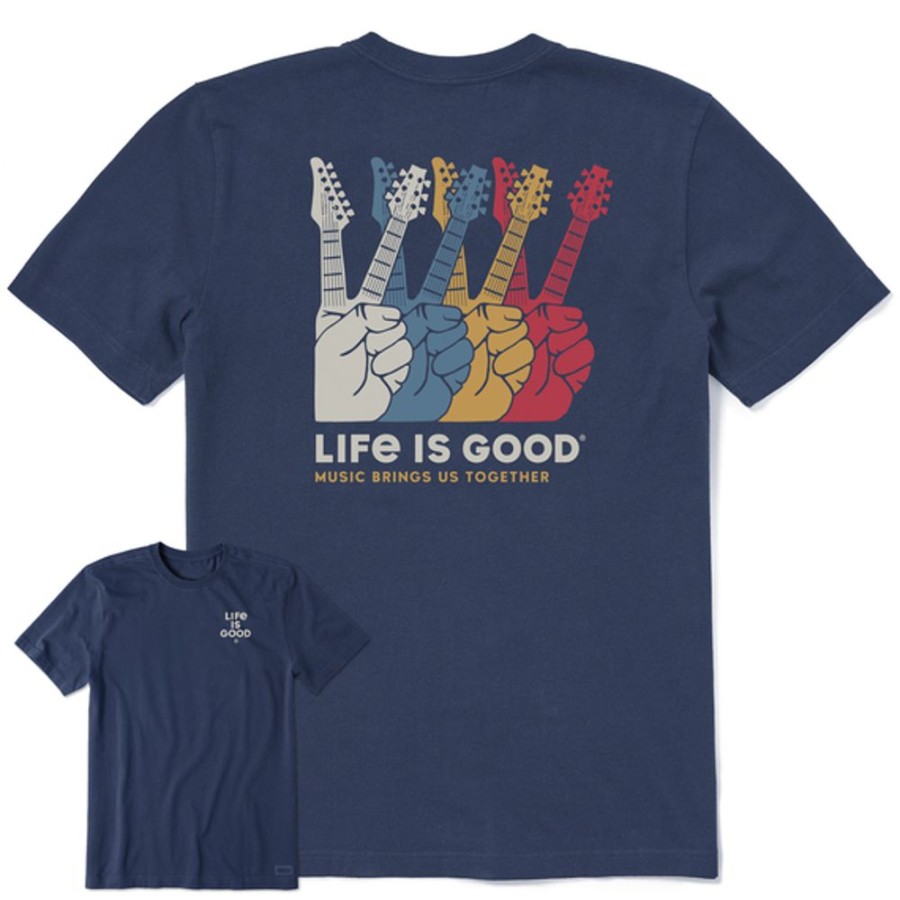 Men Life is Good Graphic Tees | Men'S Music Peace Guitars Short Sleeve Tee Darkest Blue