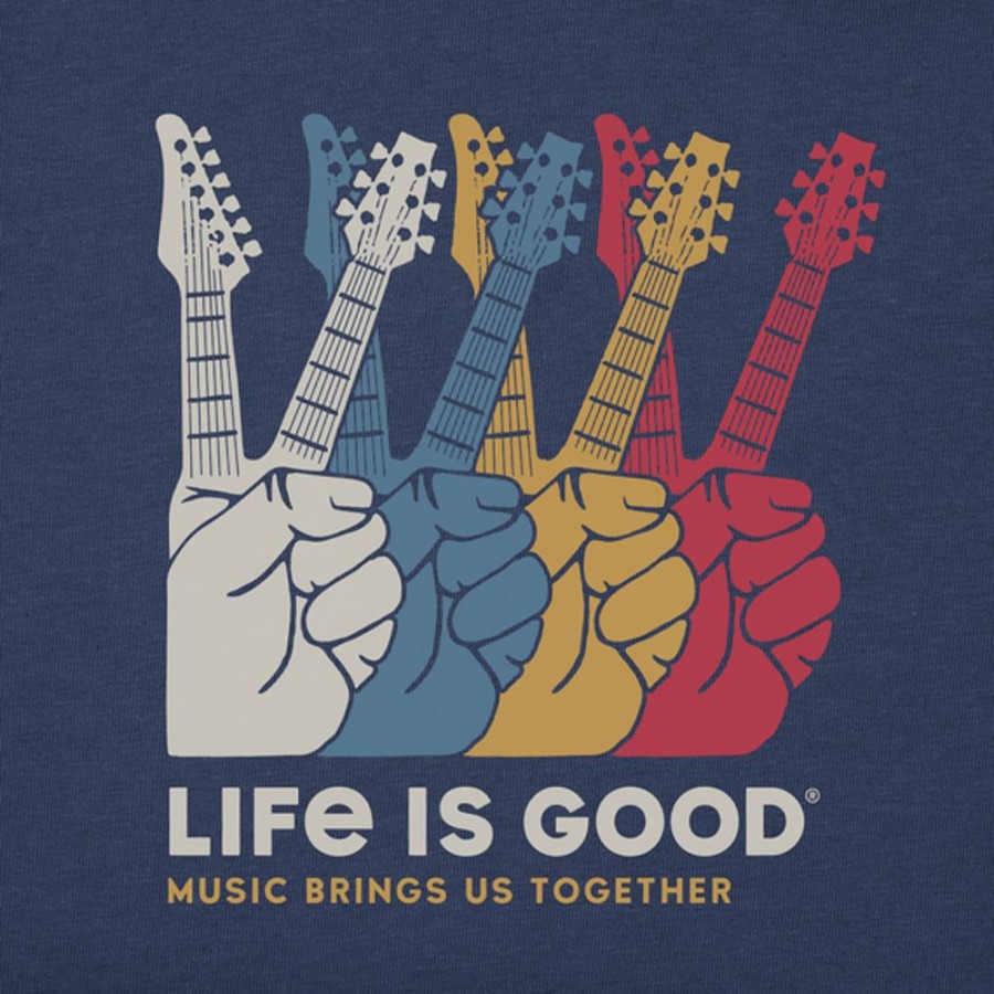 Men Life is Good Graphic Tees | Men'S Music Peace Guitars Short Sleeve Tee Darkest Blue